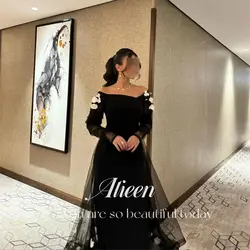 Black 3D Flowers Mermaid Elegant Guest Wedding Dress Evening Dress for Formal Occasions Luxury Robe De Soiree Femmes Customized