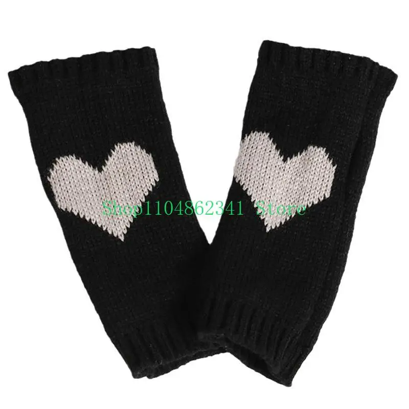 

652F Knitted UV for Protection Half Finger Long Glove Women Mitten with Heart Pattern