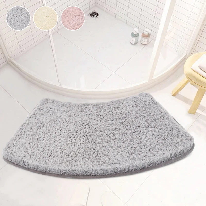 Curved Bathroom Mat Toilet Mat Soft and Comfortable Non-slip Fluffy Floor Mats Absorbent Quick Dry Curved Bath Mat Bathroom Rug