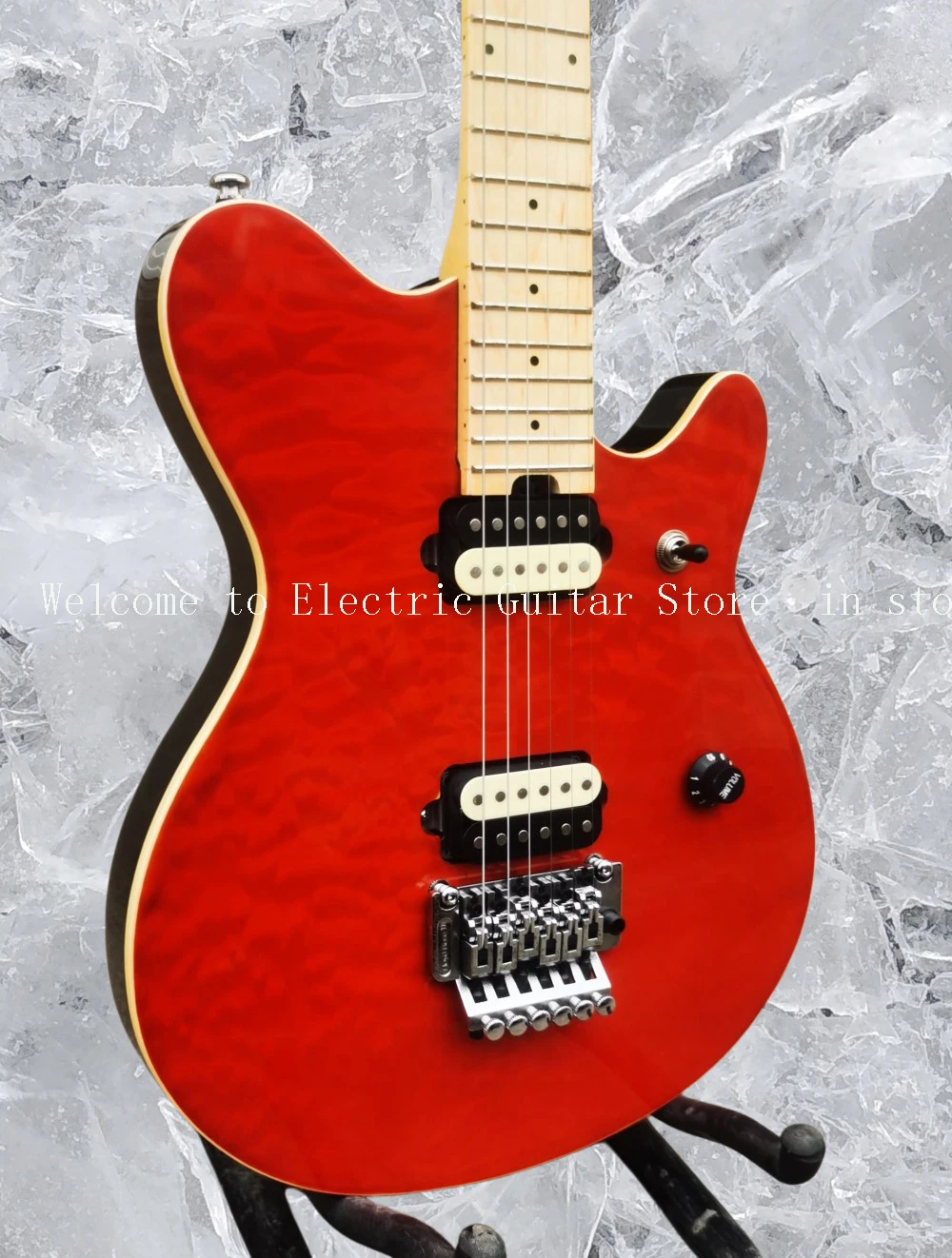 Crimson Quilted Maple Top Electric Guitar Floyd Rose Tremolo Bridge Whammy Bar Zebra Pickups Locking Nut #ASP654286