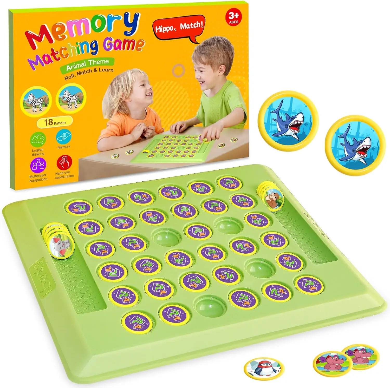 

36-Piece Animal Memory Matching Game for Kids - 18 Pairs Educational Learning Cards for Toddlers & Preschoolers