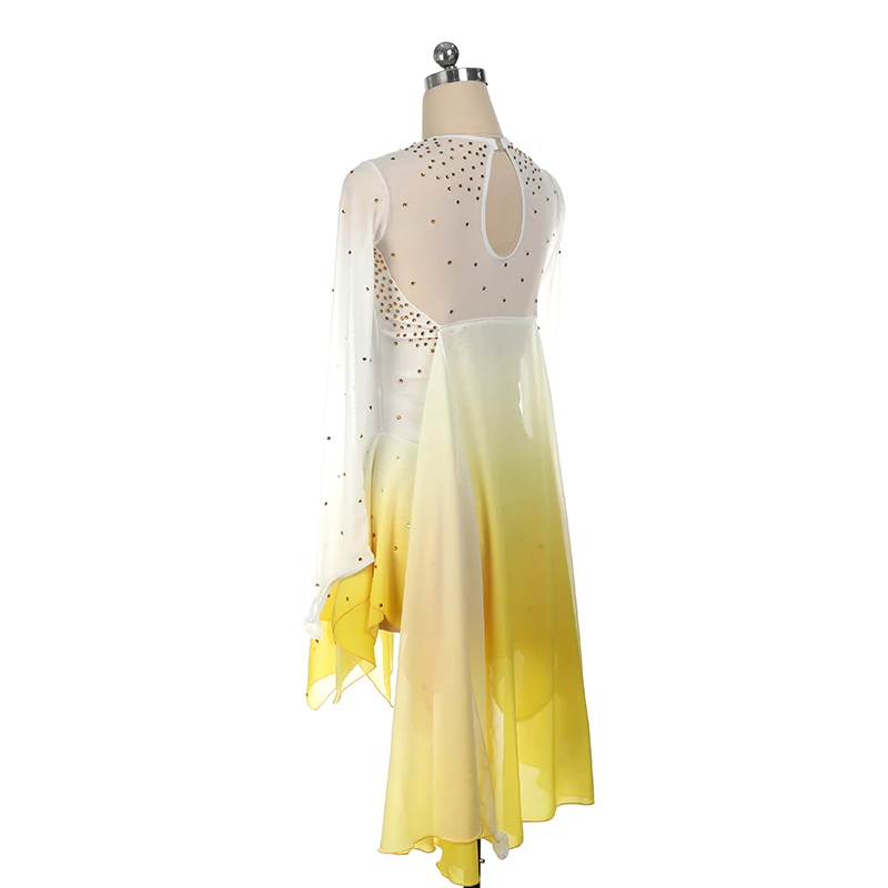 Vestido de entrenamiento de competición de patinaje artístico Nasinaya para mujeres y niños Vestido de actuación de gimnasia artística Blanco Amarillo