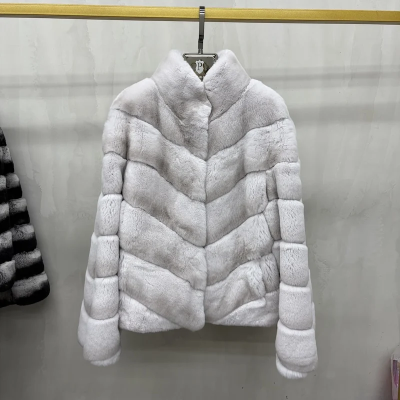 New High Quality Real Natural Rex Rabbit Fur Coat for Women Long Sleeves Luxury Fur Coat Thick Warm Outerwear Female Jackets