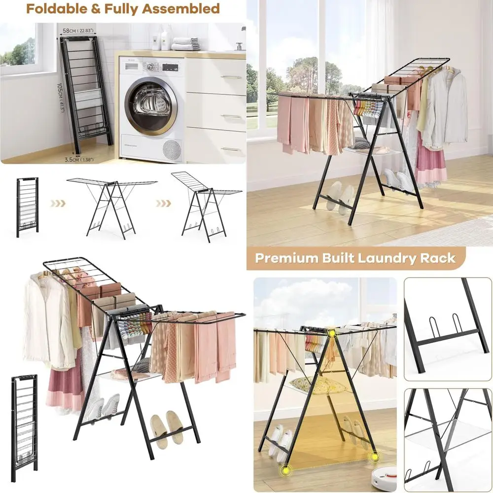 

Регулируемая по высоте металлическая сушилка для одежды, полотенец, обуви – для использования в помещении/на улице, черная