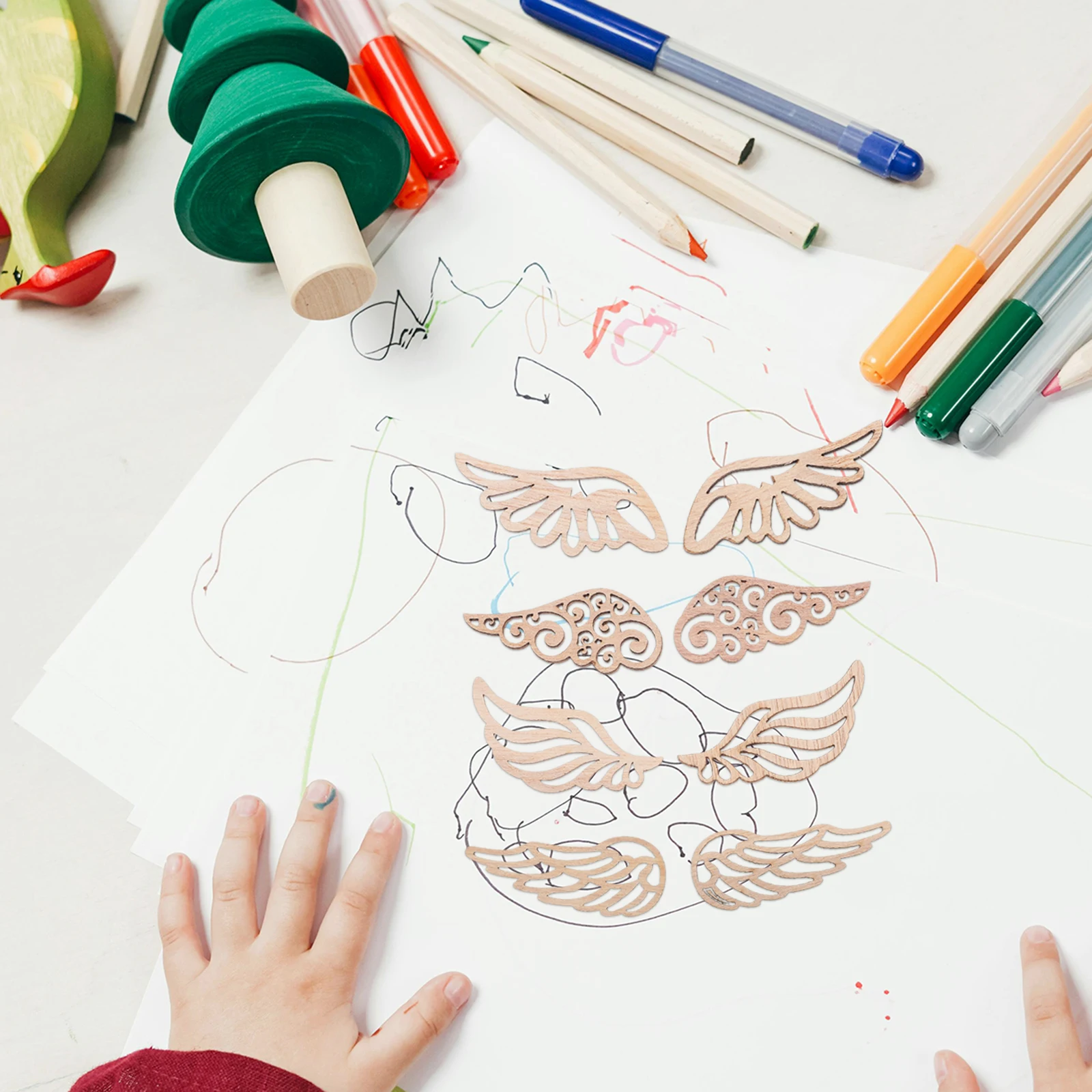 

80Pcs Diy Angel Wings Wooden Chips Decorative Embellishments Crafts Scrapbook Hand-Made Graffiti Button Accessories 4 Styles