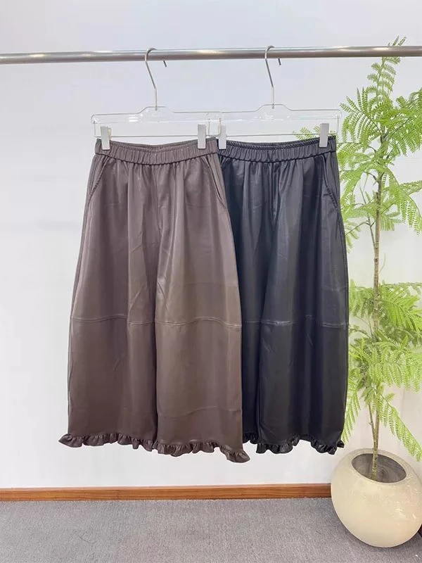 

plus Size PU Leather Pants Women's Loose Fit Autumn Winter Vintage Wood Grain Wide Leg Pants Conceal Meat Casual Trousers