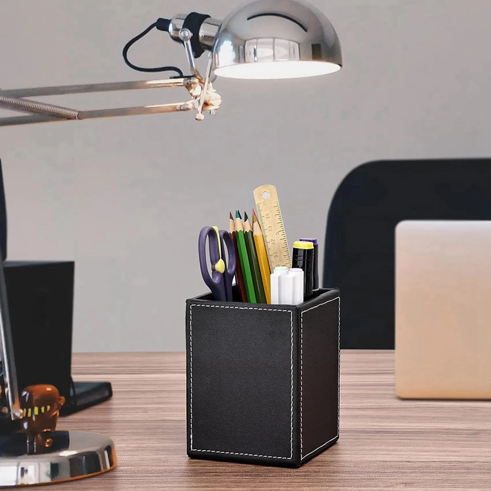 Exquisite-4Pack PU Leather Pens Pencils Holder Cup Desktop Stationery Organizer Case Office Accessories Container Box Black