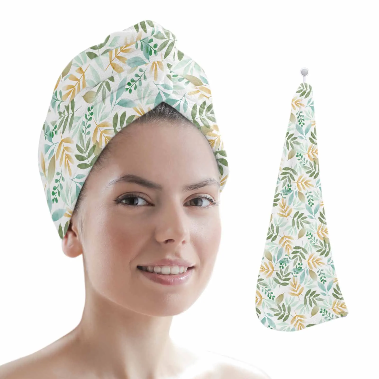 Plant Tea Green Leaves Forest Green Quick-dry Hair Towel Cap Girl's Hair Drying Hat Bath Hat Microfiber Towel Hair Dry Cap