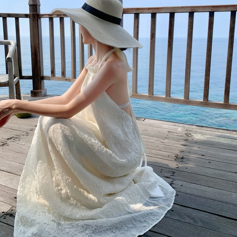 

Long Dress Spring Summer French Retro Seaside Vacation Style Elegant A- line