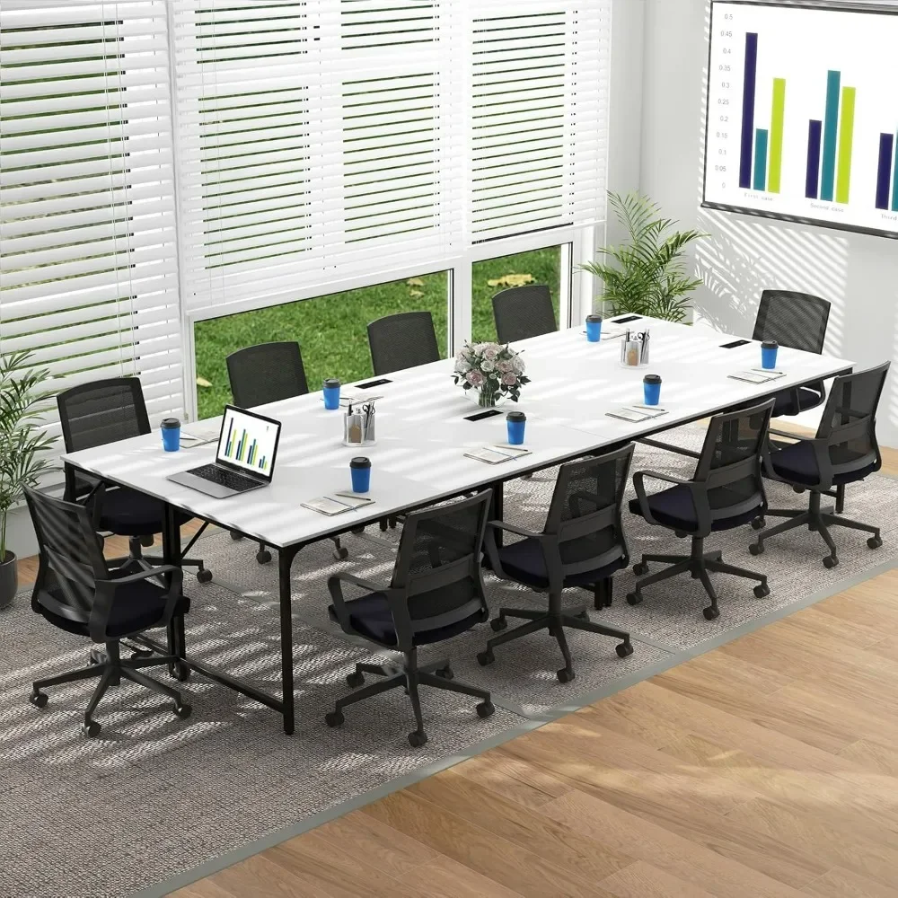 Conjunto de mesa de conferência de 60 ", mesa de tabuleiro moderna com bolsa de armazenamento, gancho para fone de ouvido, estrutura de metal resistente, mesa de gerenciamento retangular