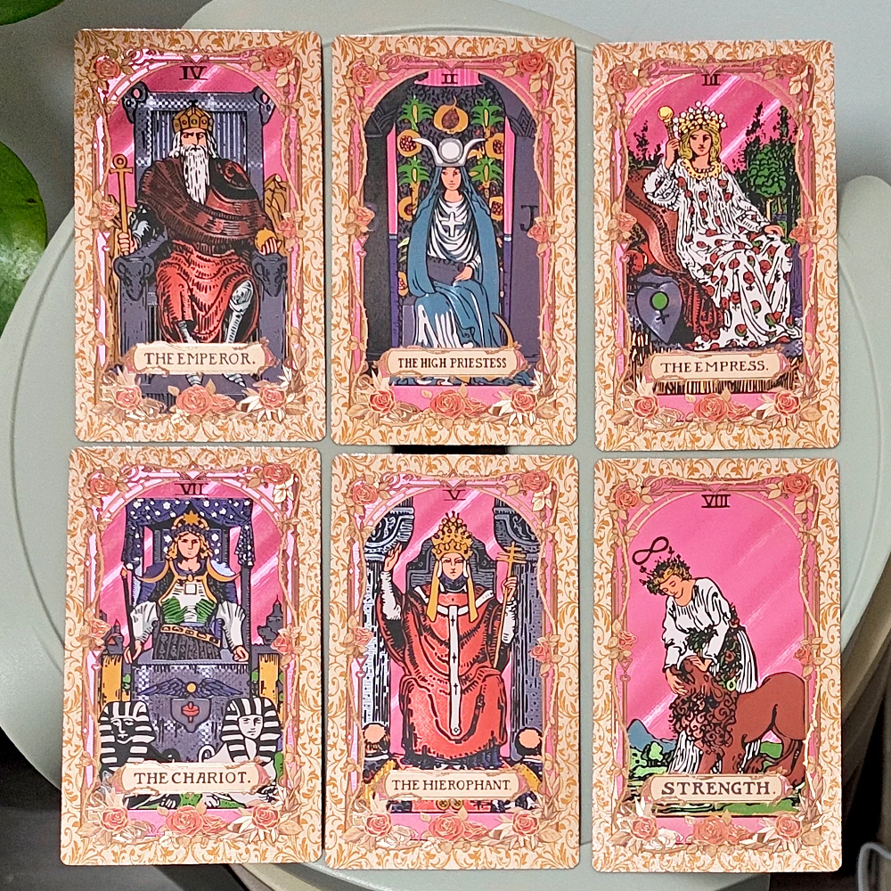 12x7cm Waterproof Durable PET Plastic Tarot Pink & Rose Gold Foil Tarot Cards 78-Card Deck with Box - view 5