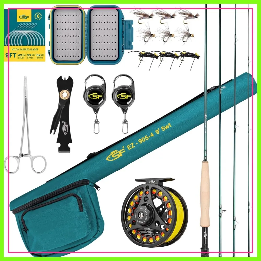 

Fly Fishing Rod Combo Starter Kit 24T Carbon Fiber Trout Travel Fly Rod with Reel, Case, Flies, Leader, Knot Tools