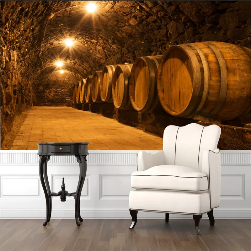 Custom 3D Photo Wallpaper Oak Barrels In The Tunnel of Old Winery Cellar Mural Beer Wine Bar KTV Industrial Decor Wall Paper 3D