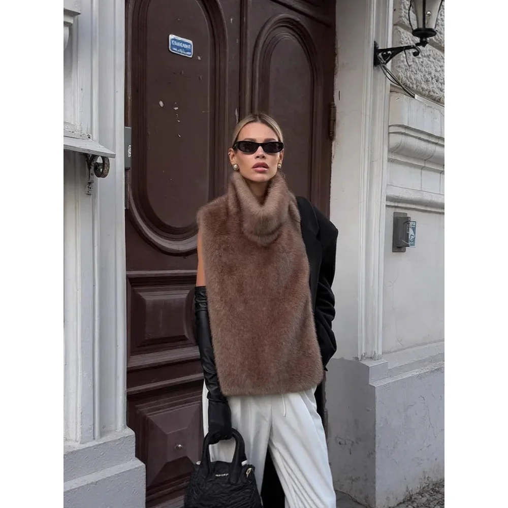 جديد الفراء سترة فو فرو المنك الكتف التفاف أكمام أفخم أعلى التخسيس تصميم ملابس خارجية دافئة تنوعا ملابس نسائية الفراء سترة