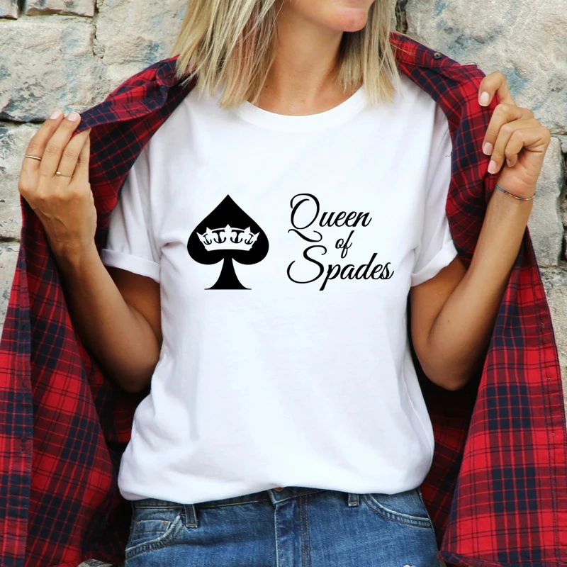 Queen of Spades Print T-Shirt New Girl's Tshirt Plus Size Summer Women Girl's Shirts Top Tee Oversized