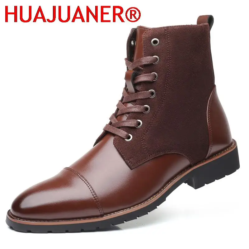 

HUAJUANER Plus Size 48 2026 Mens Autumn Winter Shoes High Top British Style Boots Men Korean Joker Short Boots Botas Hombre Piel