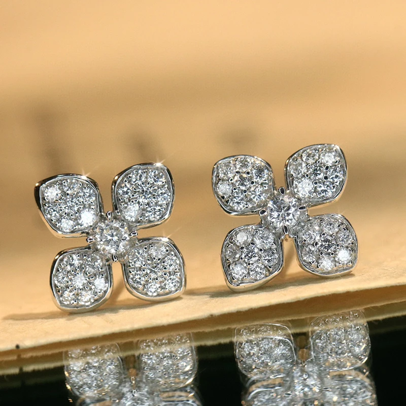 KUGG 100% 18K أقراط الذهب الأبيض النساء 0.60 قيراط الماس الطبيعي الحقيقي وأقراط فاخرة أنيقة تصميم عالية مجوهرات الحفلات