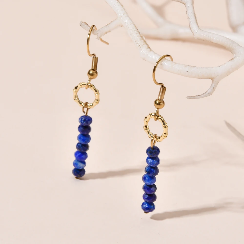 ZMZY Vintage Gold Color Natural Stone Dangle Earrings for Women Luxury Jewelry Gift for Girls Fashionable Wholesale