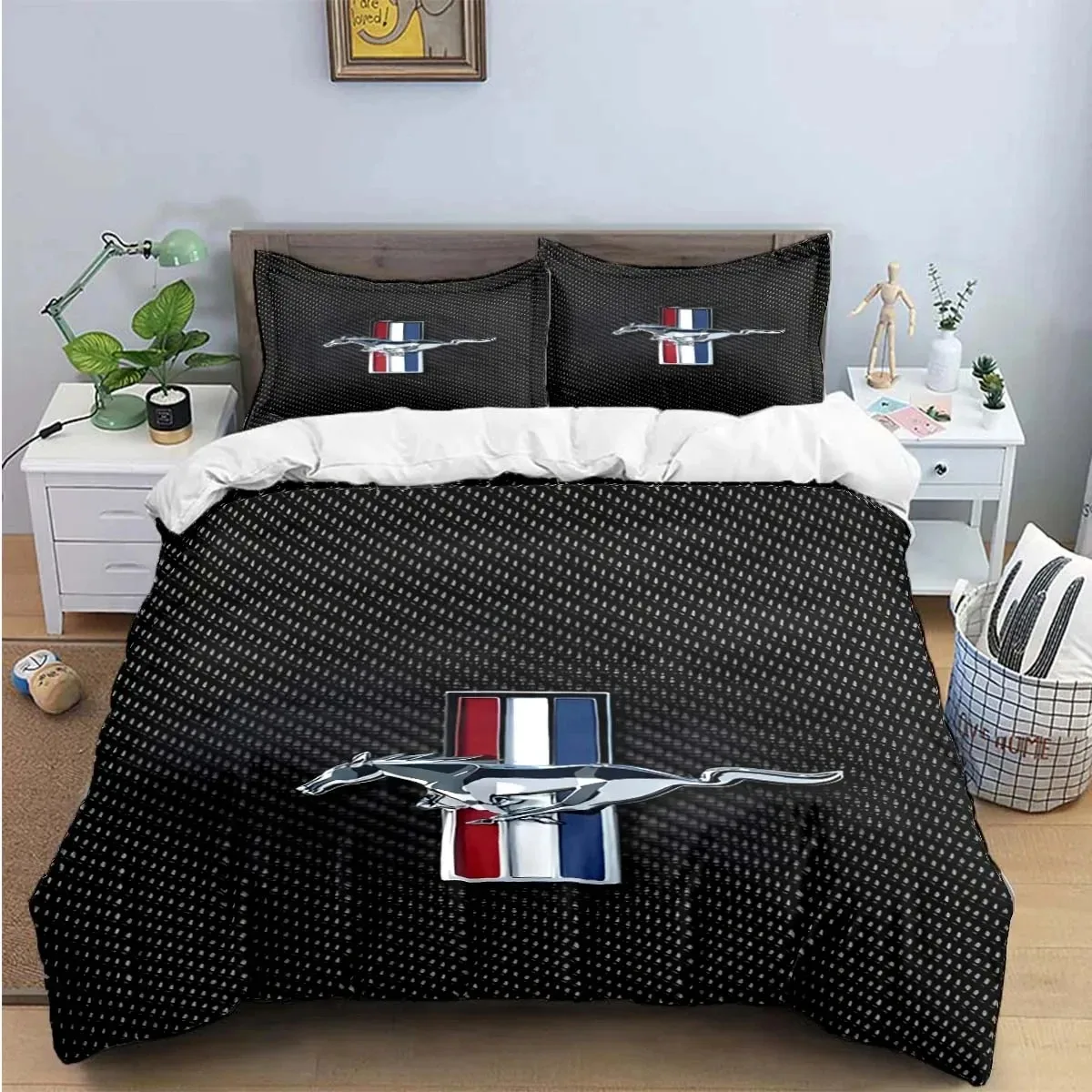 3D Print Mustang Car Logo Bedding Set Boys Girls Twin Queen King Size Duvet Cover Pillowcase Bed boys Adult Home Textileextile