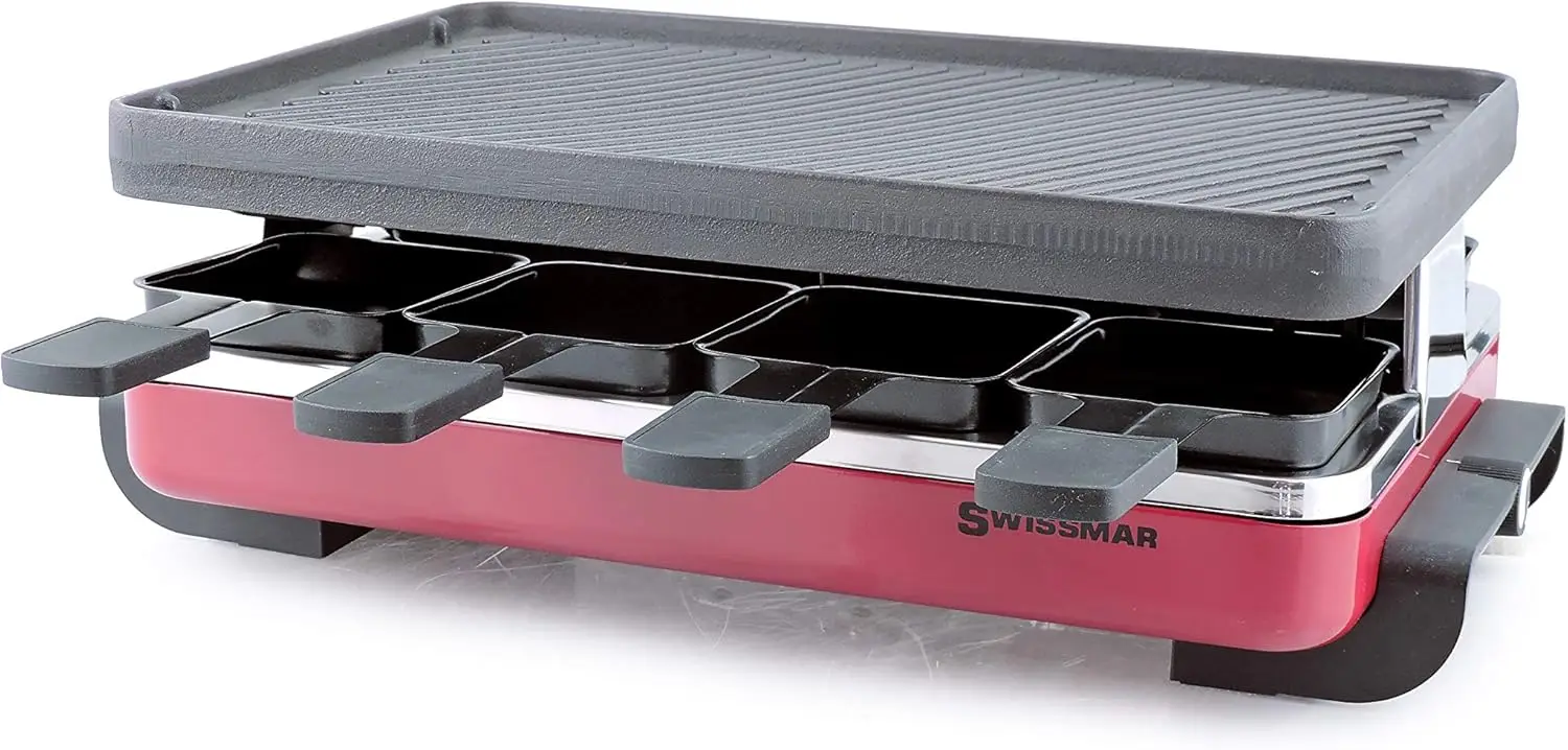 Klassieke raclette voor 8 personen met omkeerbare gietijzeren grillplaat/crêpeblad, zwart