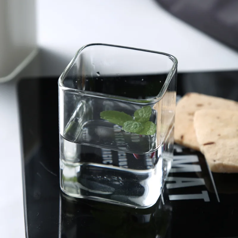 Transparent Creative Square Glass Cups Vasos Coffee Mug Tea Milk Cup Water Juice Wate Mousse Breakfast Simple Mugs Dessert C