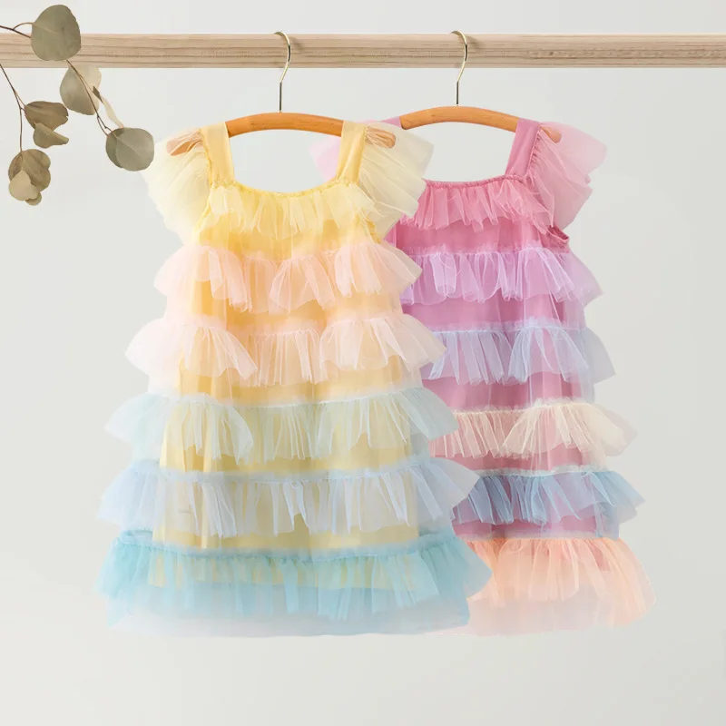 

Summer Dress for Girls Rainbow Striped Dress for Girls Casual Style Children Dresses Toddler Kids Costume