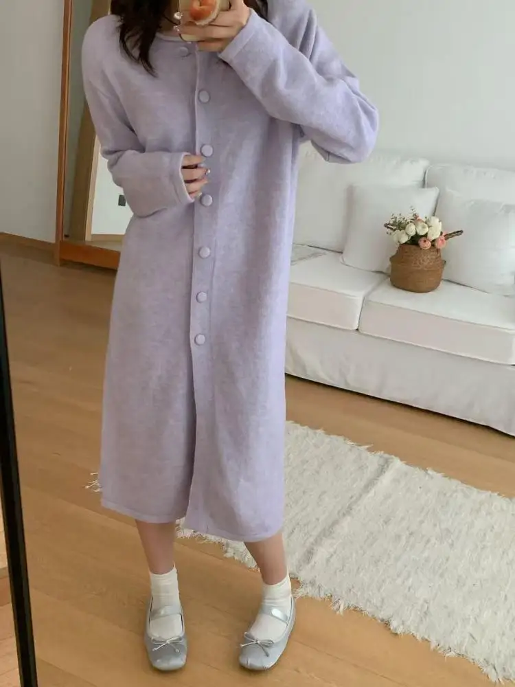 

Women Solid Round Neck Versatile Cardigan Sweater Autumn Winter Long Sleeve Single Breasted Knitted Tops 2025 Casual Simplicity