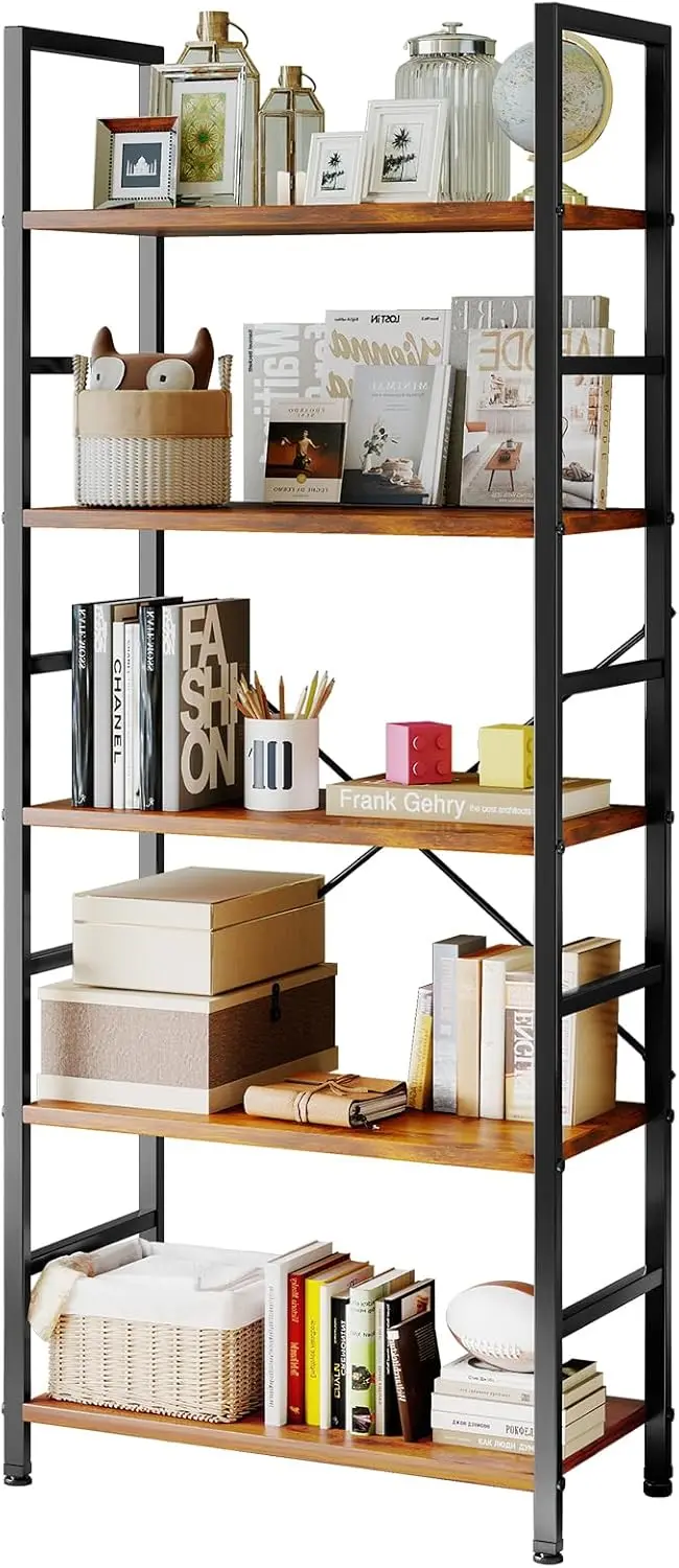 

5 Tier Bookcase, Modern Tall Bookshelf Storage Organizer for Home Office, Bedroom, Living Room - Brown