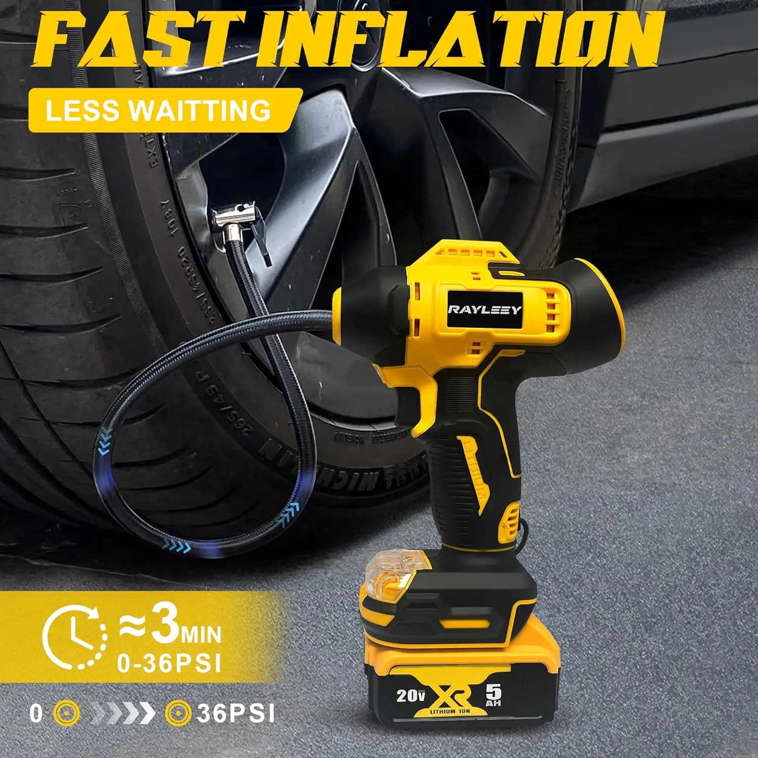 Portable 160PSI Air Inflator for MAX 20V Battery, Auto-Shut Off, Fast Inflation Tool for Car, Motorcycle, Bike, Ball