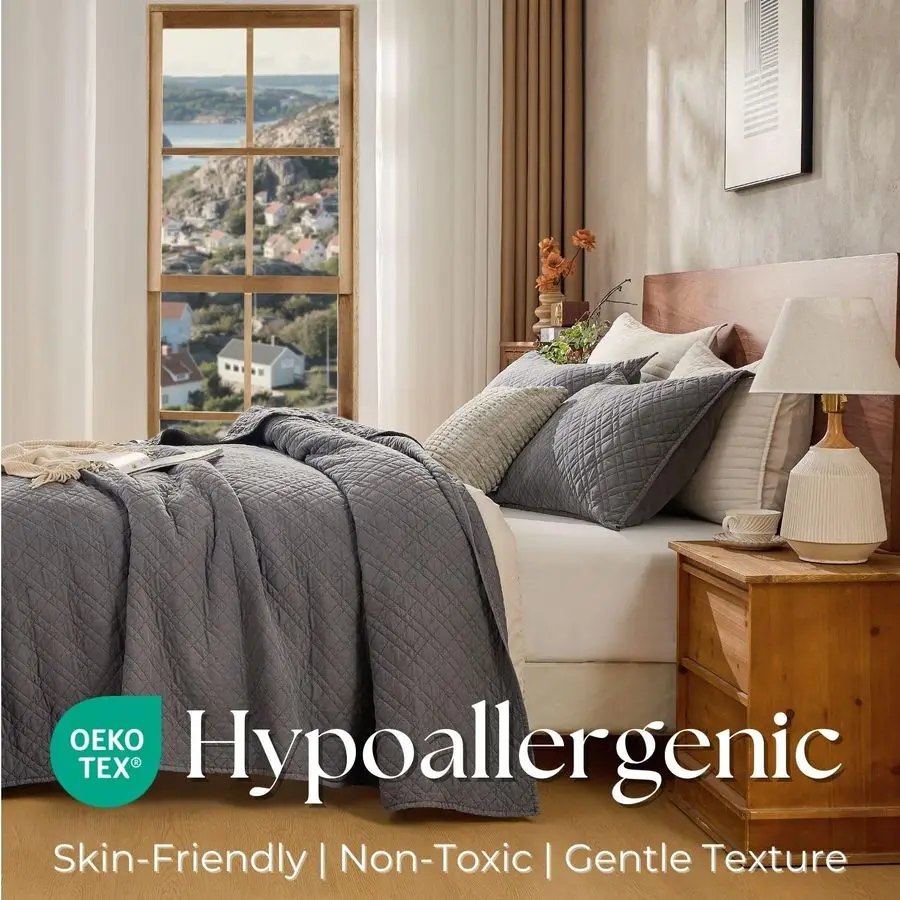 

Комплект стеганых покрывал с наволочками: легкое стеганое покрывало-плед, тонкое одеяло, винтажное стеганое одеяло с эффектом потертости для всех сезонов