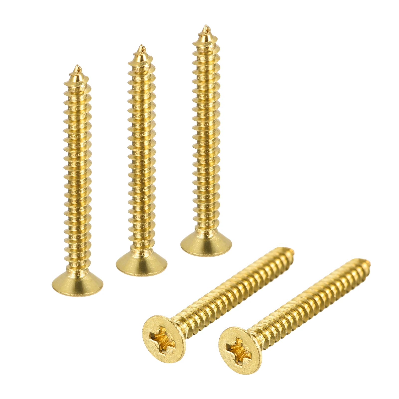 Uxcell 5Pcs Brass Wood Screws, M4x35mm Phillips Flat Head Self Tapping Connector for Door, Cabinet, Wooden Furniture