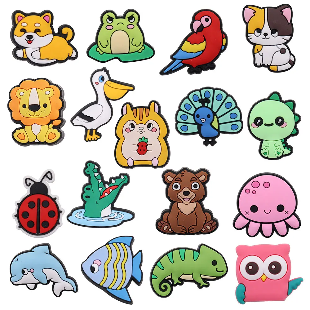 

1-17PCS PVC Animal Shoe Charms Fit Wristbands Dog Owl Octopus Dinosaur Bear Squirrel Shoe Decoration Buckle Slipper Accessories