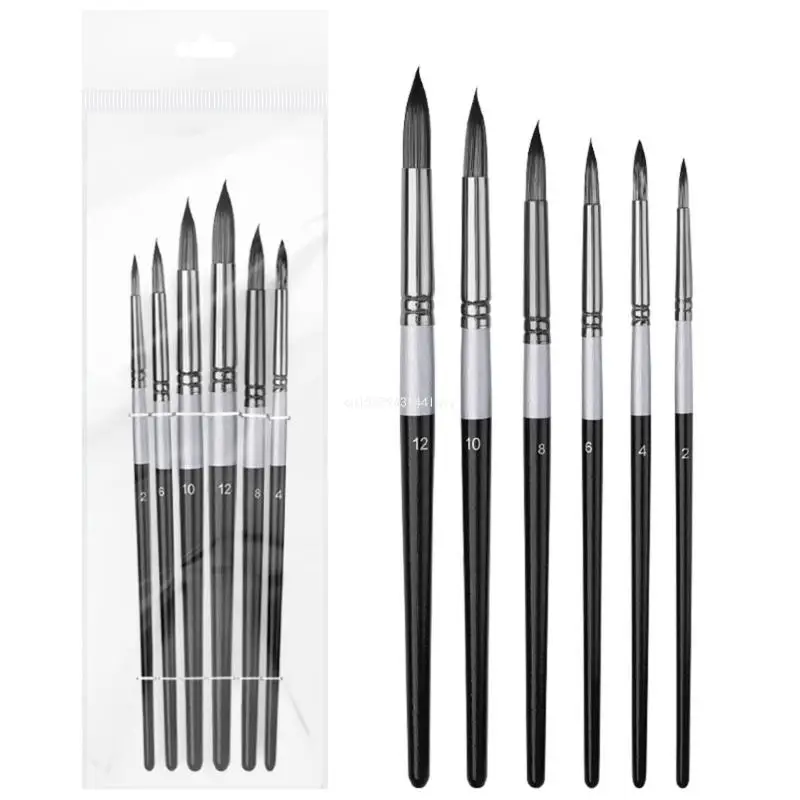 6PCS Professional Artist Paintbrush Flat/Oblique/Round/Pointed Tip Paint Brush Dropship