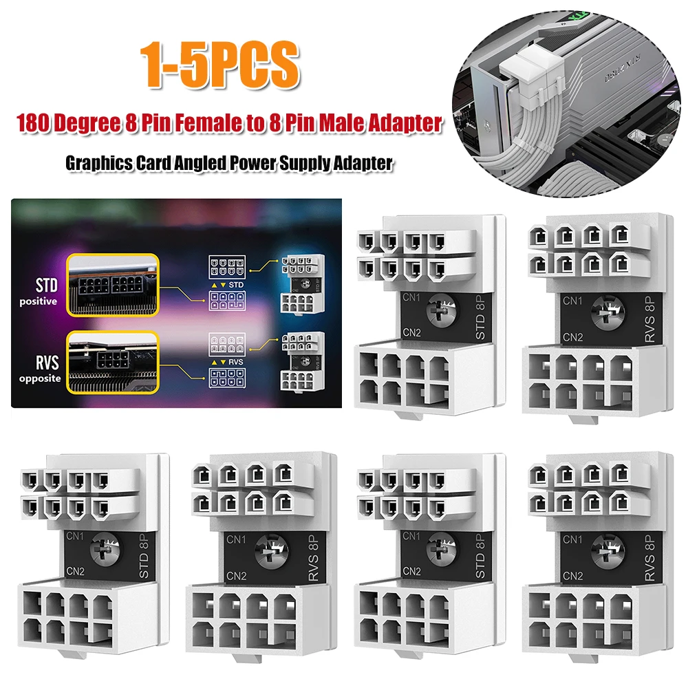 

180 Degree Power Supply Adapter 8 Pin Female To 8 Pin Male Adapter Fireproof Plastic for Video Card Desktop Computer Accessories