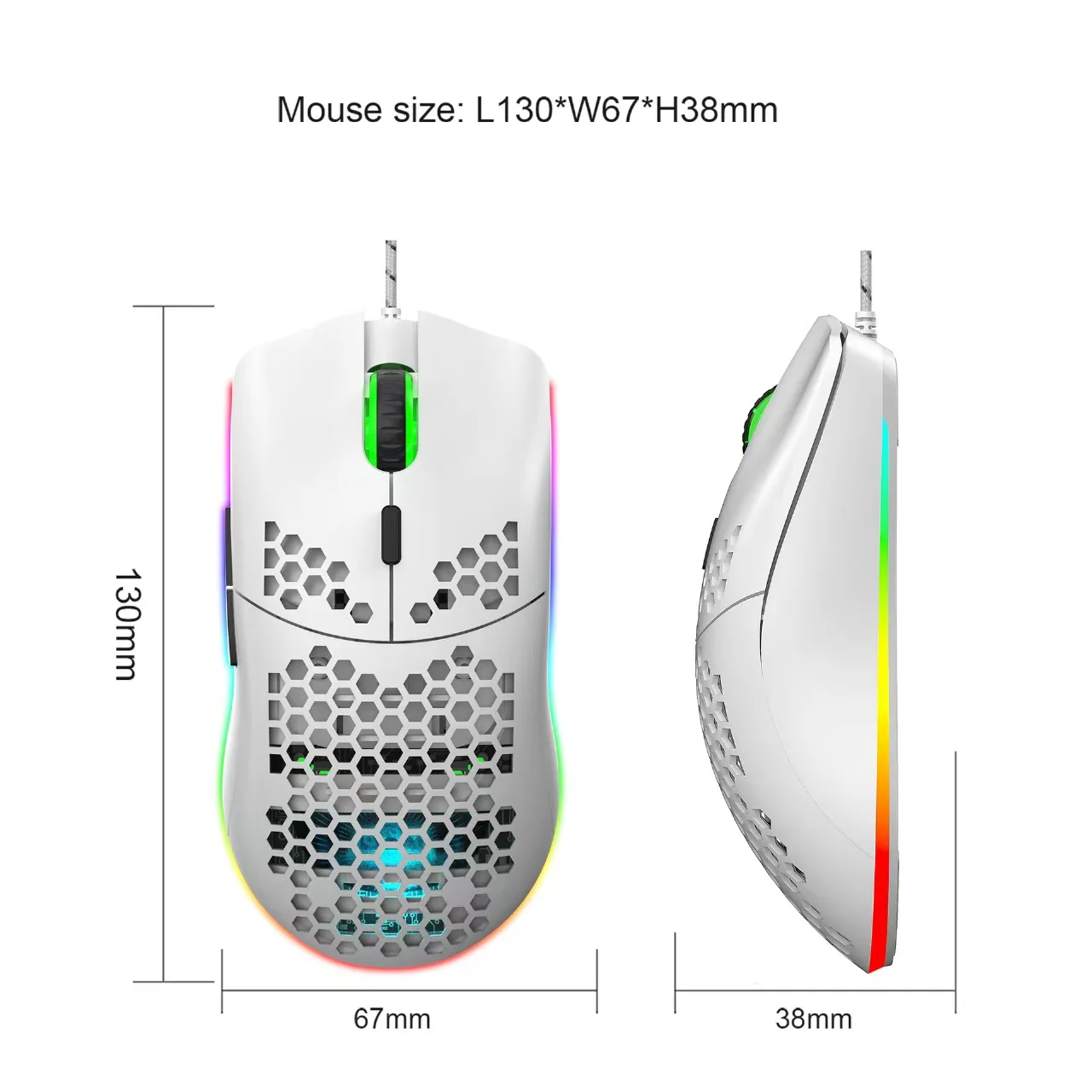 White Gaming Mouse RGB Lighting One-Hole Design Macro Programming Wired Compatible with Tablets Laptops for Office And Esports