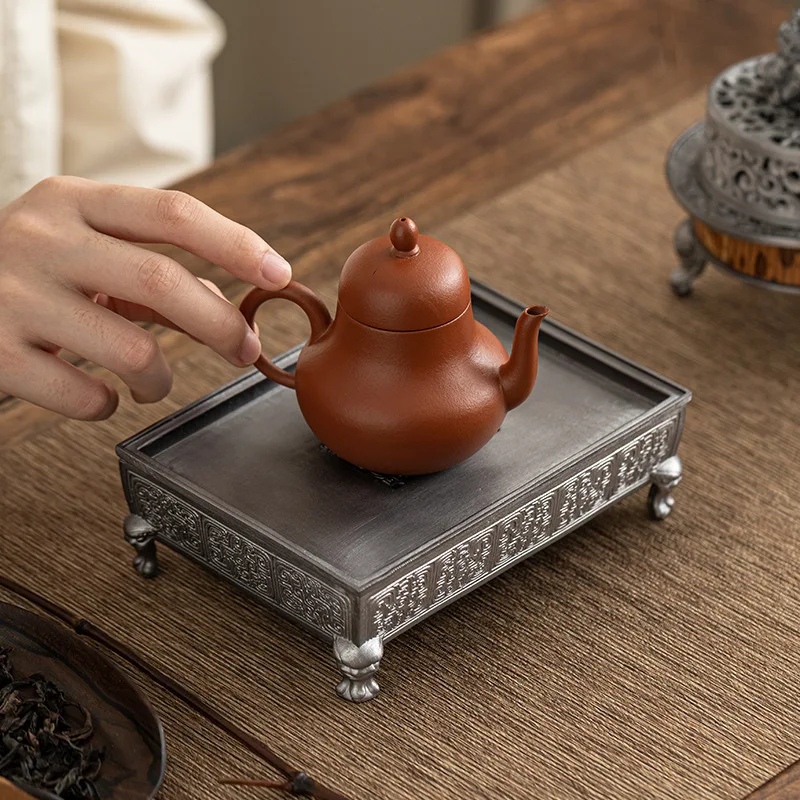 300ml Retro Tin Tea Tray/Pot Holder/Drying Station, Chinese classical style, water storage function, high-end household Tea Set