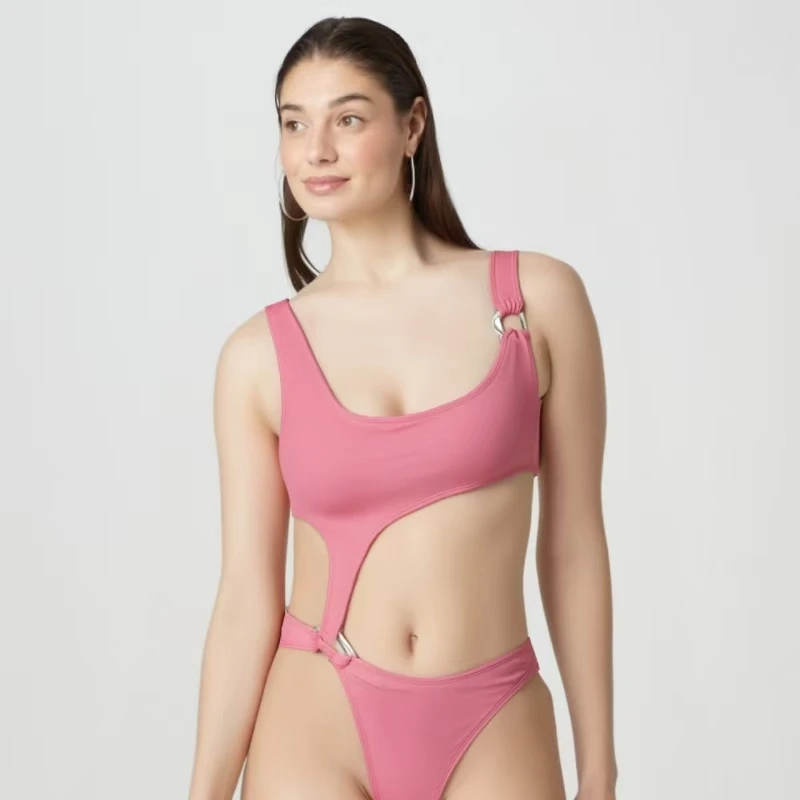 KNOWDREAM Swimsuit Women's European American Style Sexy Pink Exposed Shoulder Straps With Chest Pads Beach Beach Beach