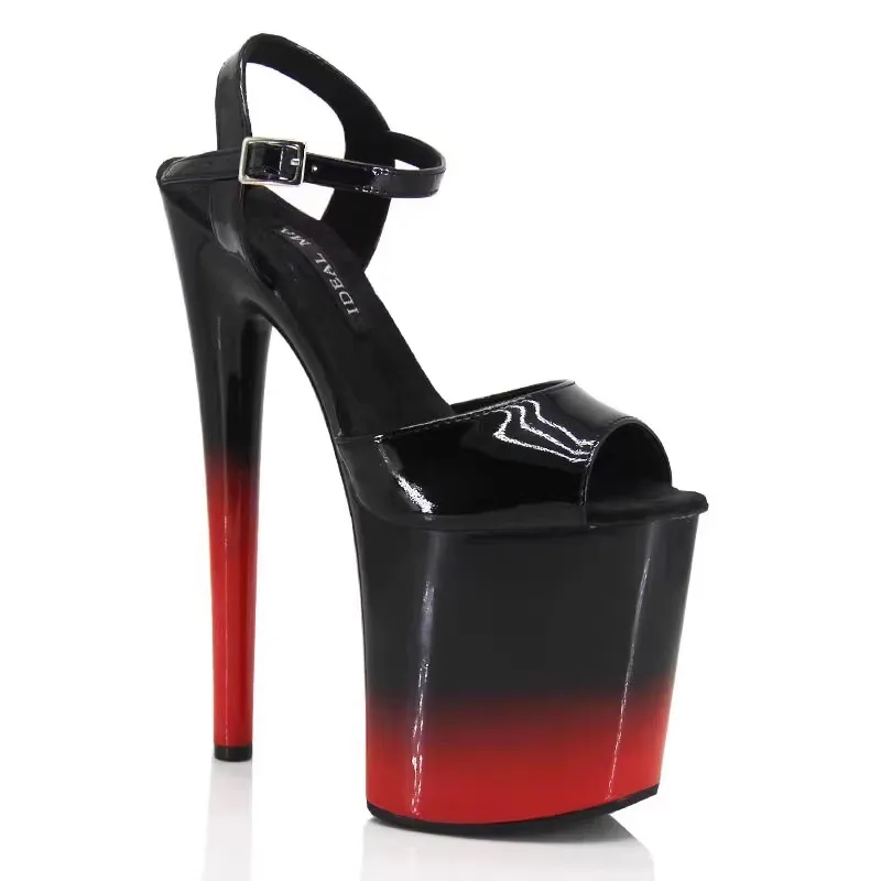 New 20CM Steel Tube Dance High Heels Fashion Show Ultra High Heels Performance Black and Red Gradient Sandals