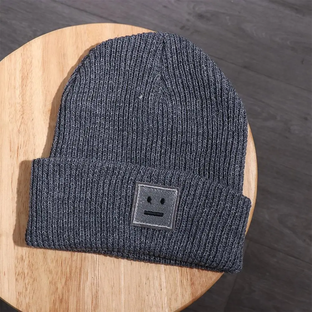 Streetwear Warm Skullies Smiling Face For Men Winter Korean Style Caps Wool Hat Women Beanies Smile Knitted Hats