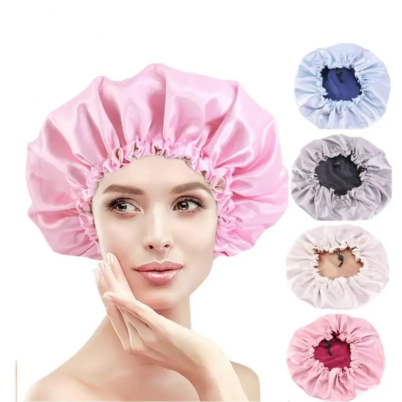 1/2PCS Adjustable Nightcap Double Layer Satin Bonnet Curly Elastic Hair Haircare Women Headwear Night Hat Fashion Styling