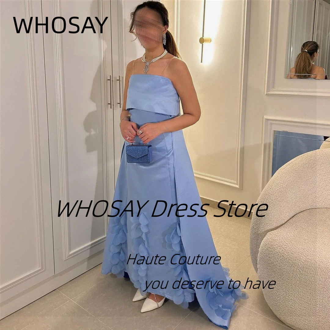 

WHOSAY Special Banquet Women Strapless Prom Dresses with Applique Long Sweep Train Evening Party Saudi Dubai Birthday Dress