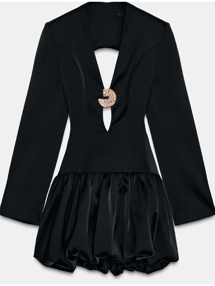 Elegantes, stilvolles Blazerkleid mit tiefem V-Ausschnitt, verziert, trendige Minikleider, Bürodame, Abendparty, schickes Outfit