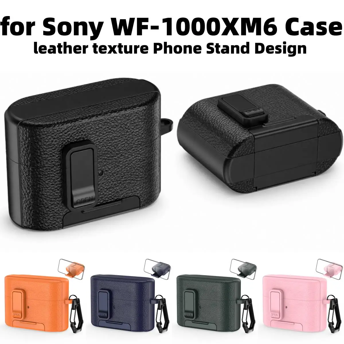 Case For Sony WF-1000XM6 with Phone Stand & Secure Lock Buckle Leather Texture Protective Case with Keychain For Sony WF-1000XM6