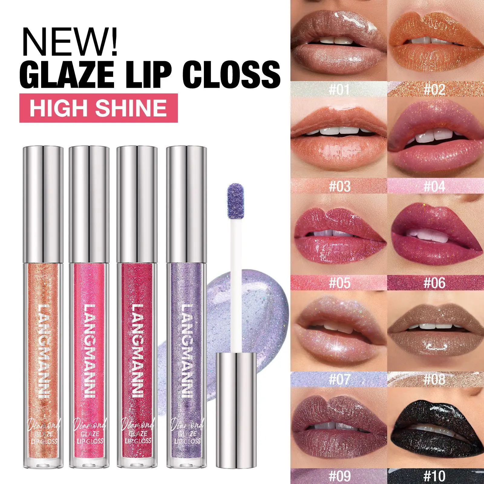 LANGMANNI 10 個真珠光沢のある粒子バーストフラッシュリップグロス持続色防水汗ノンスティックカップセット