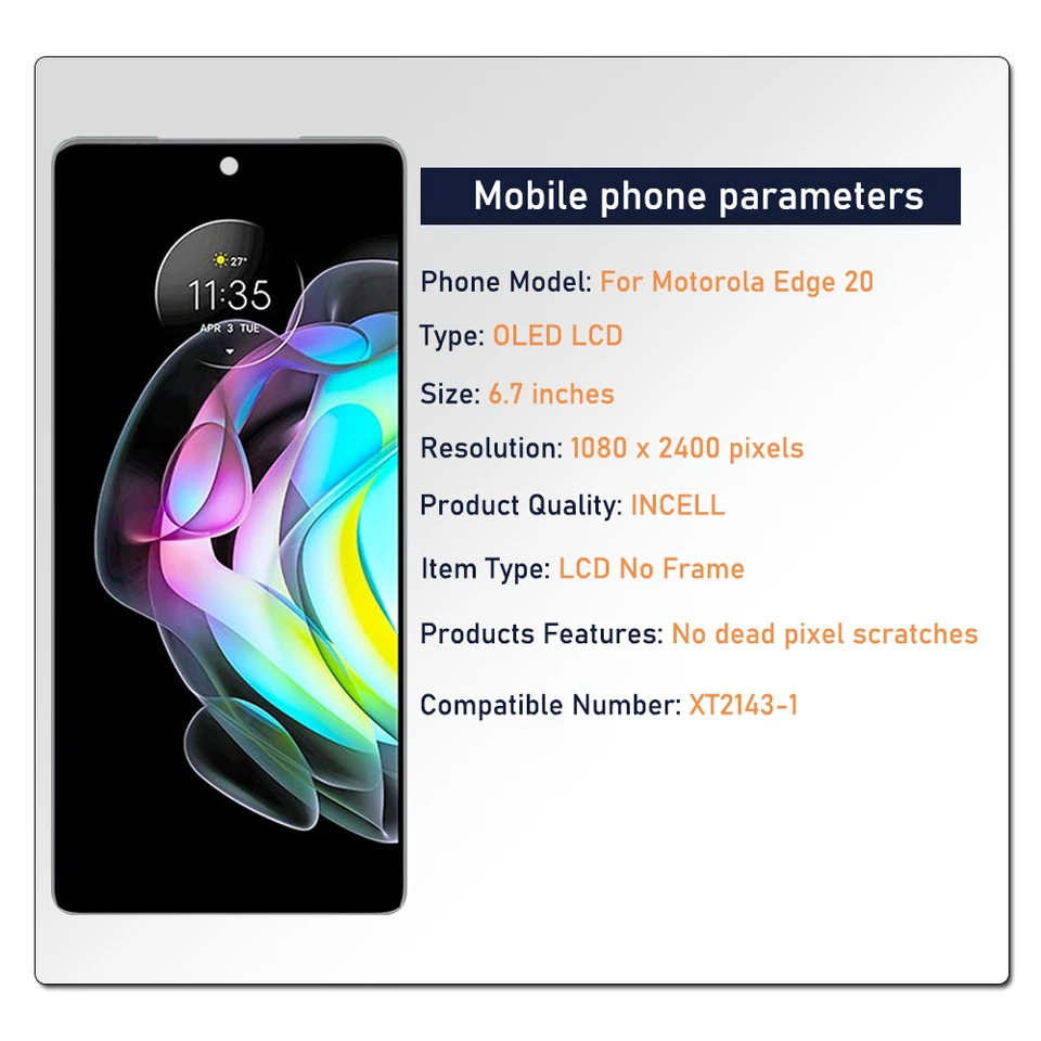 6.7 inch INCELL OLED Screen For Motorola Edge 20 LCD Display Touch