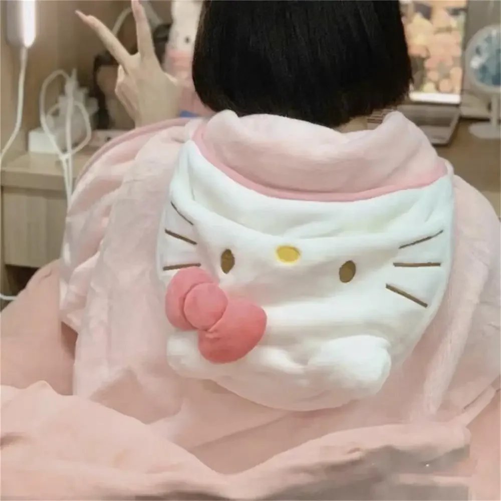 

New Cute cartoon anime Hello Kitty hooded air conditioning blanket student dormitory office cape blanket home pajamas girl gifts