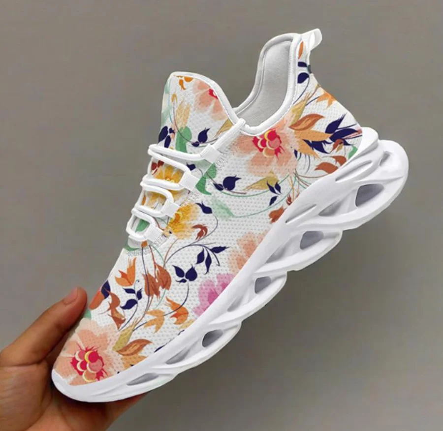

Customized Watercolor hand-painted florals Women's casual sneakers, lightweight, breathable running shoes