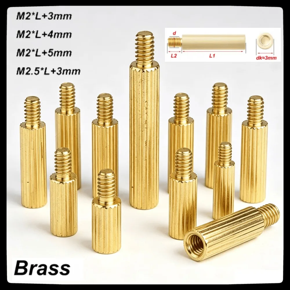 100Pcs M2 M2.5 Brass Knurled Standoffs, Male Female Thread Pillar Hollow PCB Spacer Screw Nut for Circuit Board Mount