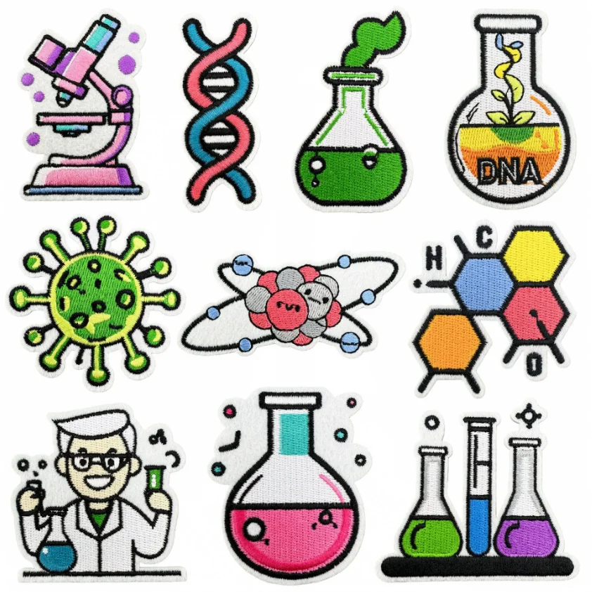 10 Pcs Science Research Instrument Embroidered Patches Clothing Hat Bag Shoe Repair Material Phone Gift Box Decor DIY Accessory