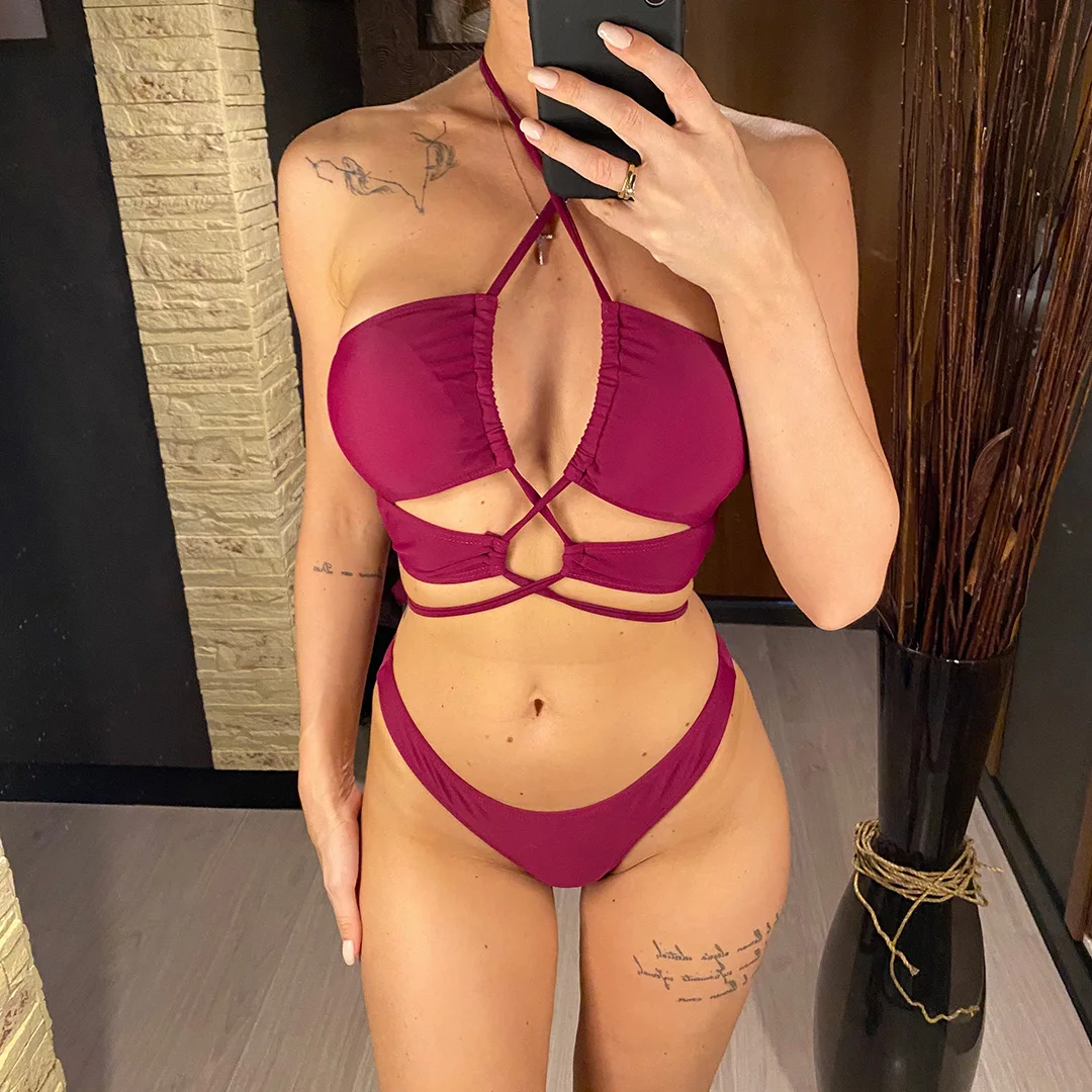 Mit Rock, geraffter Schnitt, Bikini, Damen-Badebekleidung, dreiteiliges Bikini-Set, Badeanzug, Damen-Badebekleidung, V3611. – Detail 7